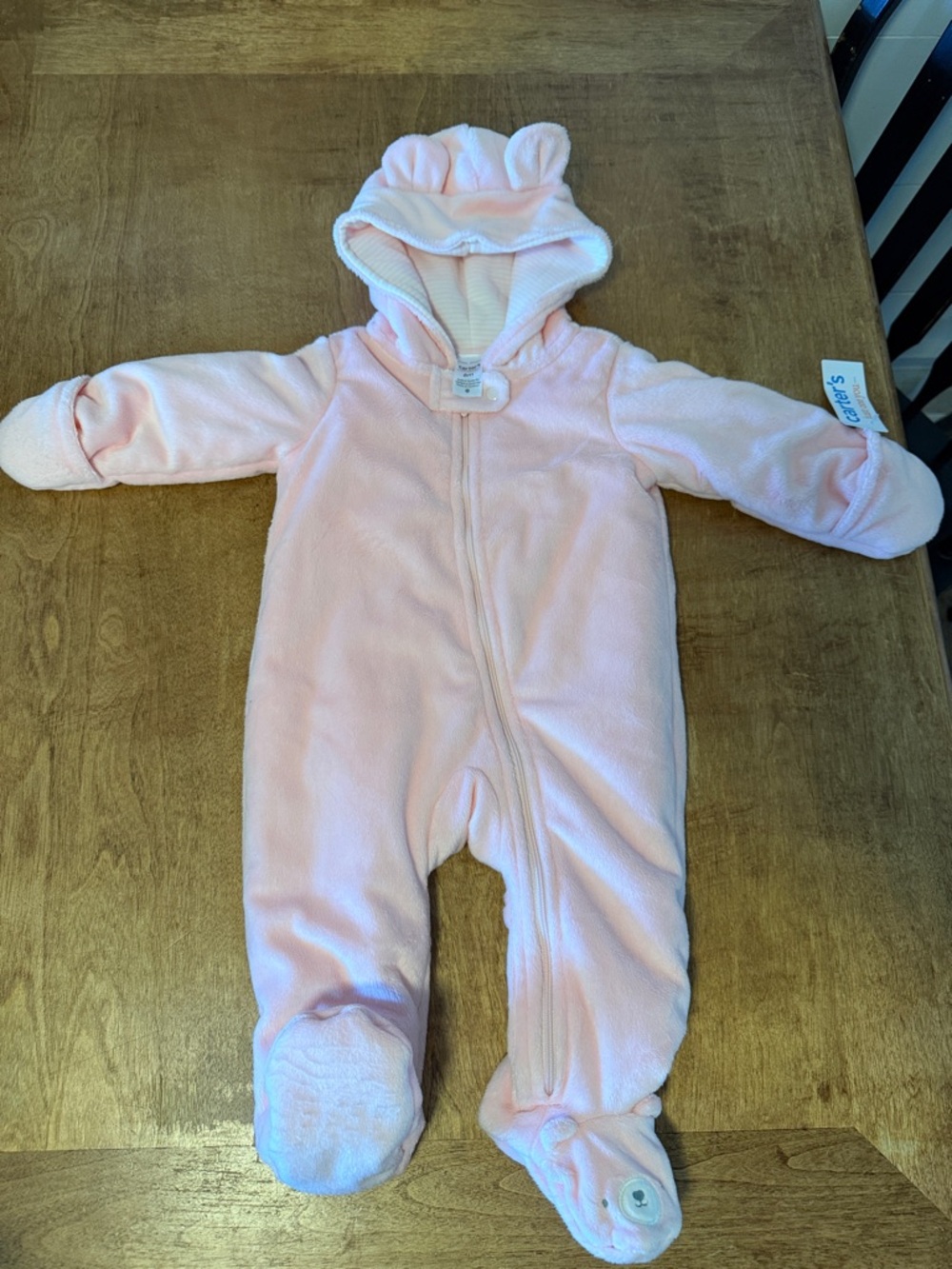 Carter’s Soft Pink Fleece Baby One-Piece Snow Suit with Hood